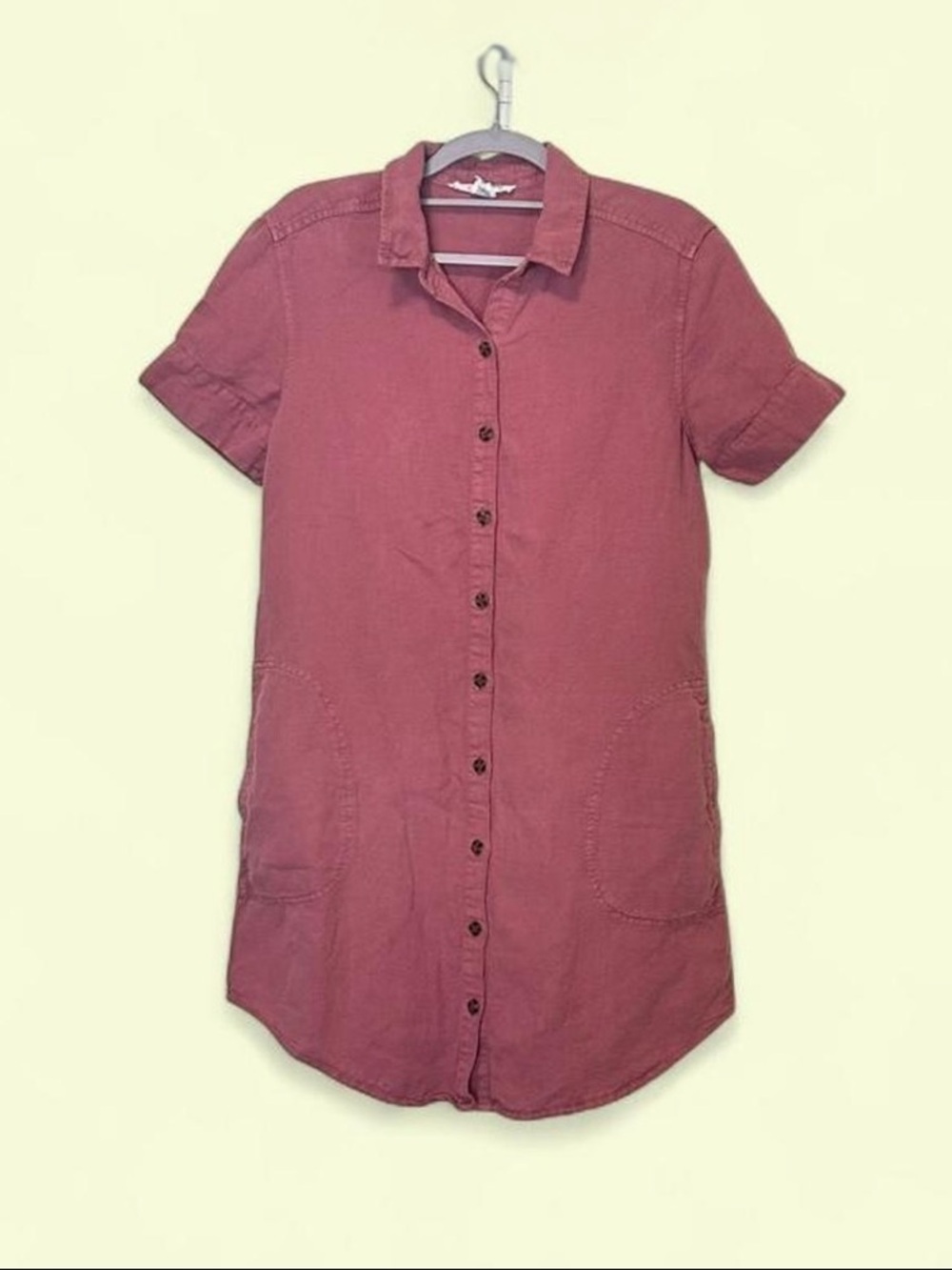 Lucky Brand Linen Blend Boho Minimalist Casual Western button-up shirt dress